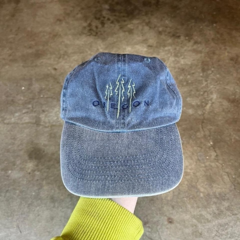 Oregon blue baseball cap with green tree embroidery